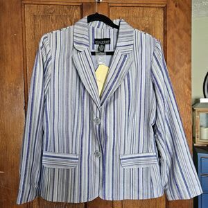 Dialog Women’s Large Light Blue & Purple Striped Blazer Jacket – New
